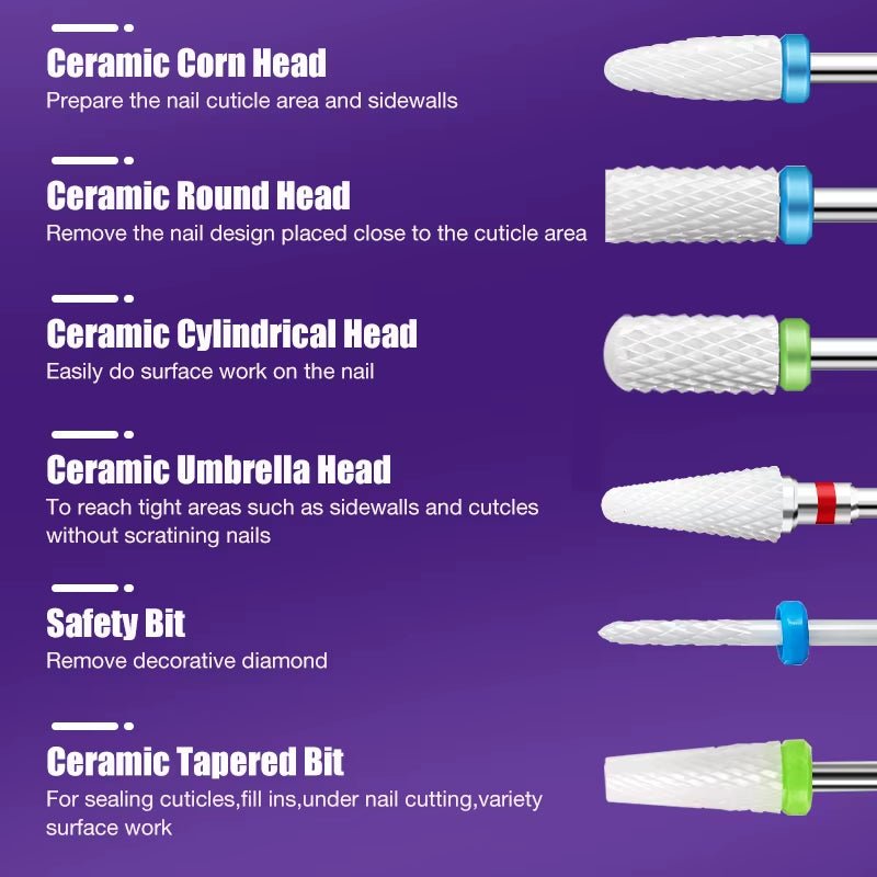 Fresa in Ceramica per Unghie – Punta per Fresa Manicure e Pedicure, Cutter per Smalto Gel, Acrilico e Ricostruzione Unghie - Smart Wave store
