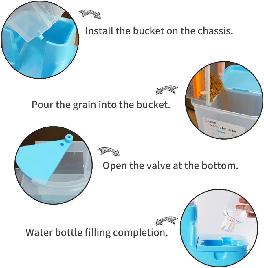 2-In-1 Pet Automatic Feeder Dog Food Water Dispensers with Large Capacity Food Container Gravity Water Bottle (Blue)