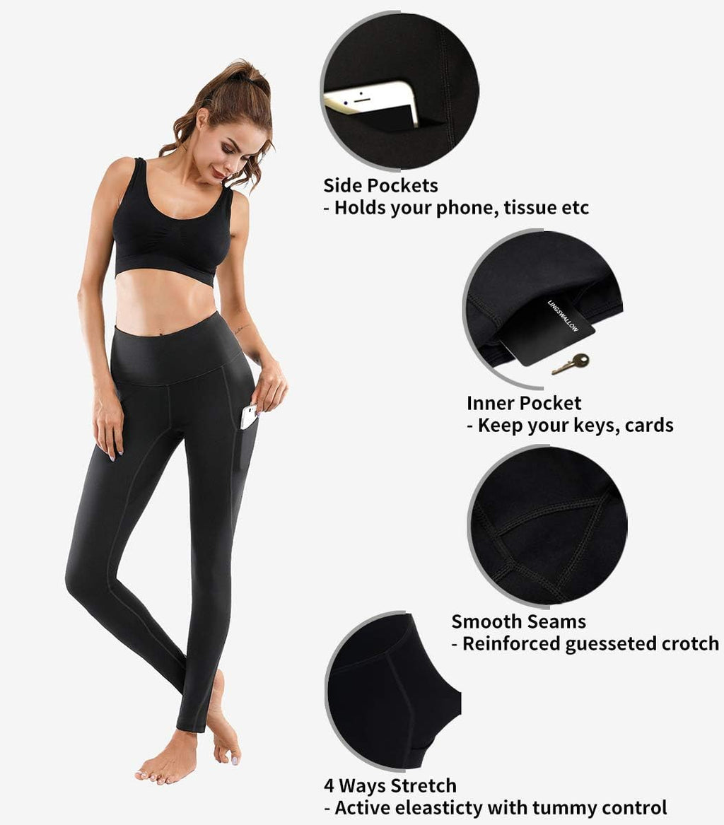 High Waist Yoga Pants - Yoga Pants with Pockets Tummy Control, 4 Ways Stretch Workout Running Yoga Leggings
