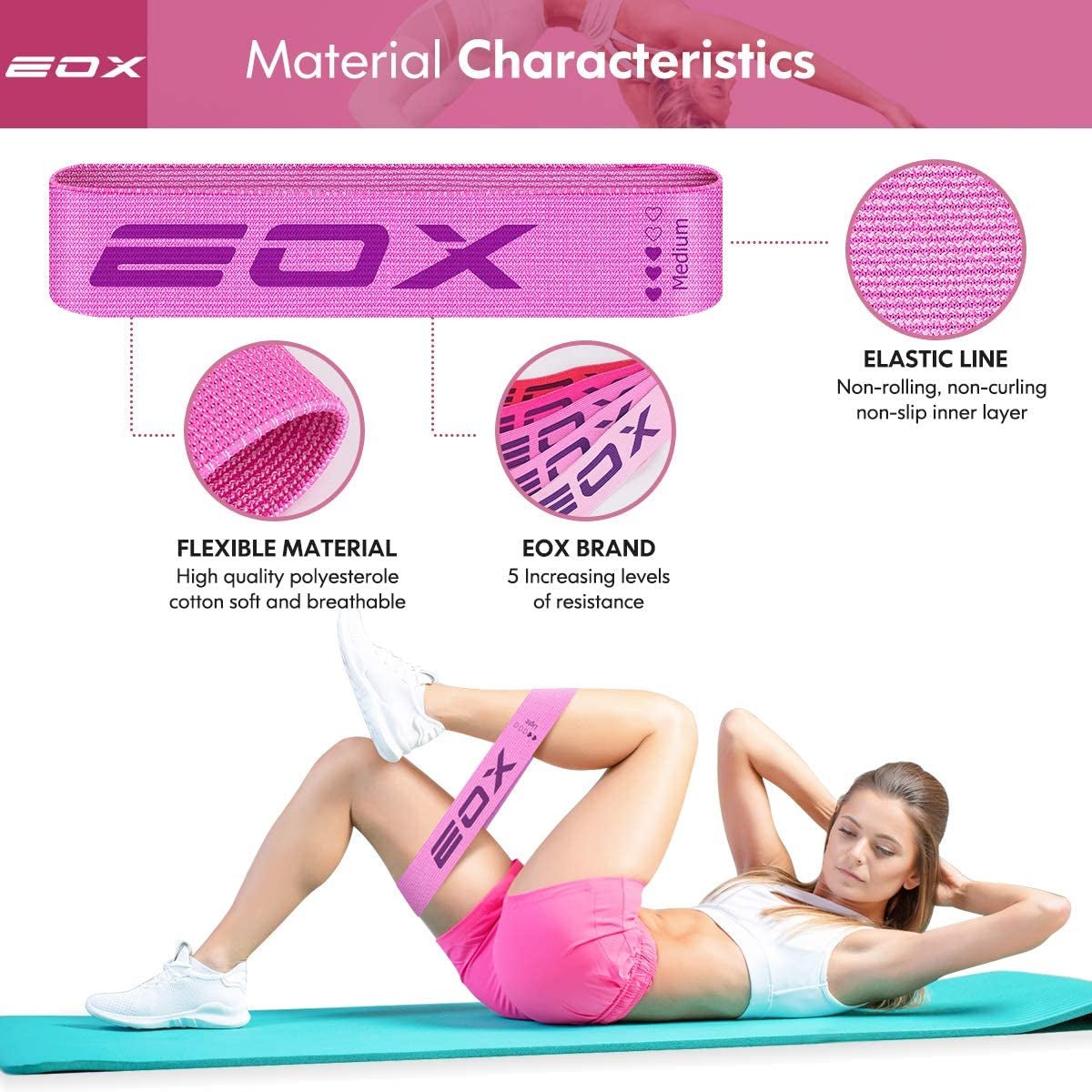 Fasce Elastiche Fitness in Tessuto – Bande di Resistenza Antiscivolo per Gambe, Glutei e Allenamento Hip, 5 Livelli di Intensità (Rosa) - Smart Wave store