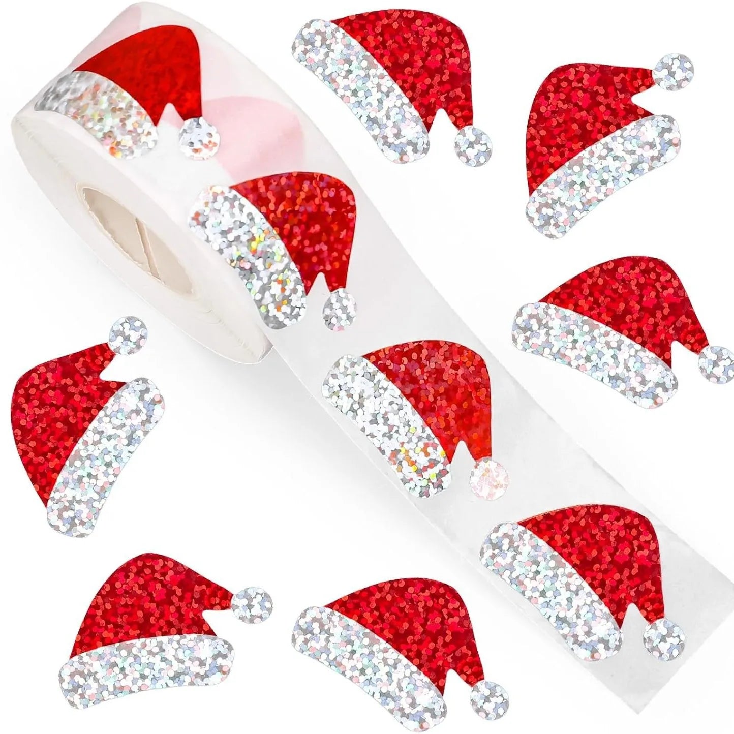 500 Adesivi Natalizi a Rotolo – Cappello di Babbo Natale, Laser Rosso, 3 cm – Stickers per Buste, Diario, Decorazioni e Feste - Smart Wave store