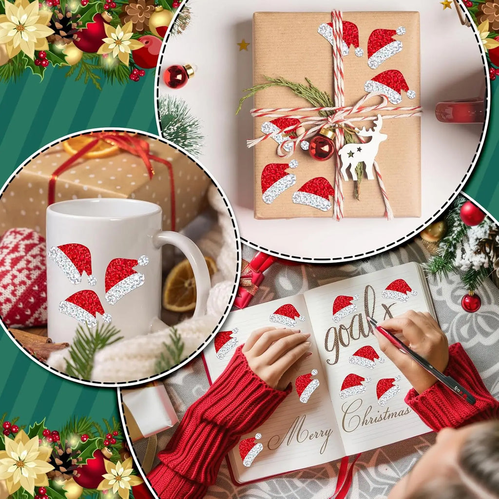 500 Adesivi Natalizi a Rotolo – Cappello di Babbo Natale, Laser Rosso, 3 cm – Stickers per Buste, Diario, Decorazioni e Feste - Smart Wave store