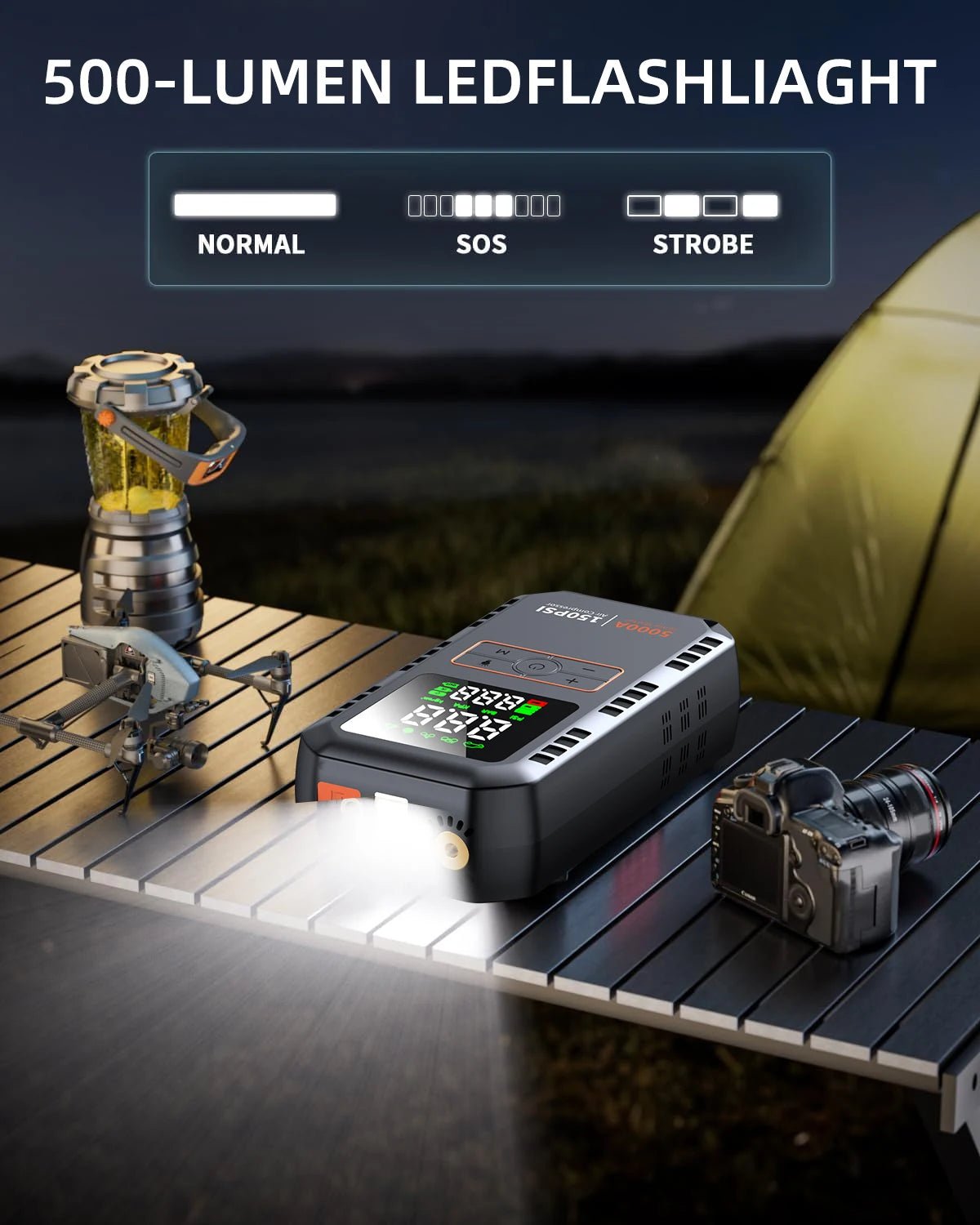 Avviatore di Emergenza per Auto 5000A con Compressore Integrato – Batteria Portatile 150 PSI - Smart Wave store