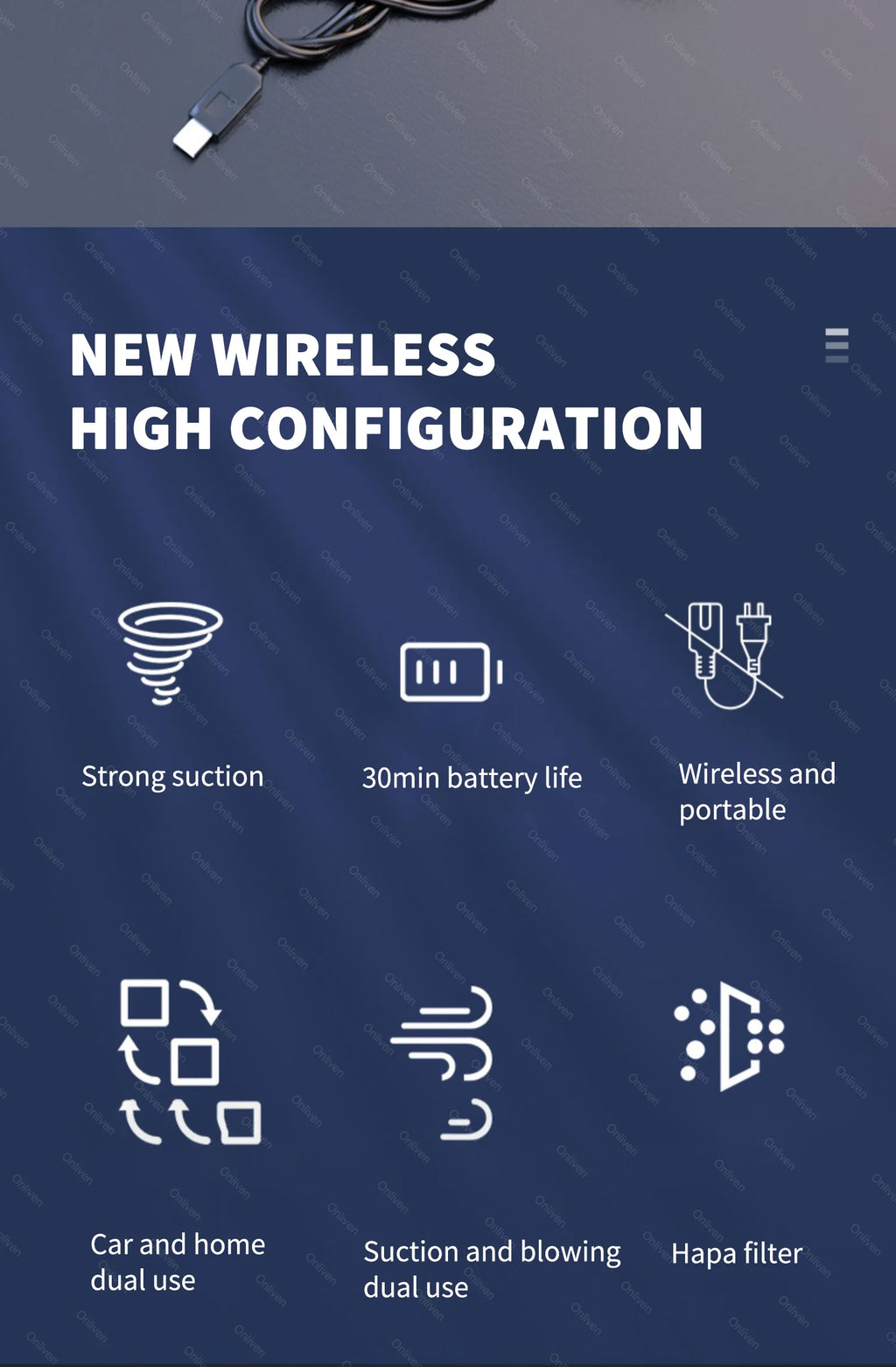 Aspirapolvere Portatile per Auto ad Alta Potenza – Mini Senza Fili per Pulizia Interni Profonda