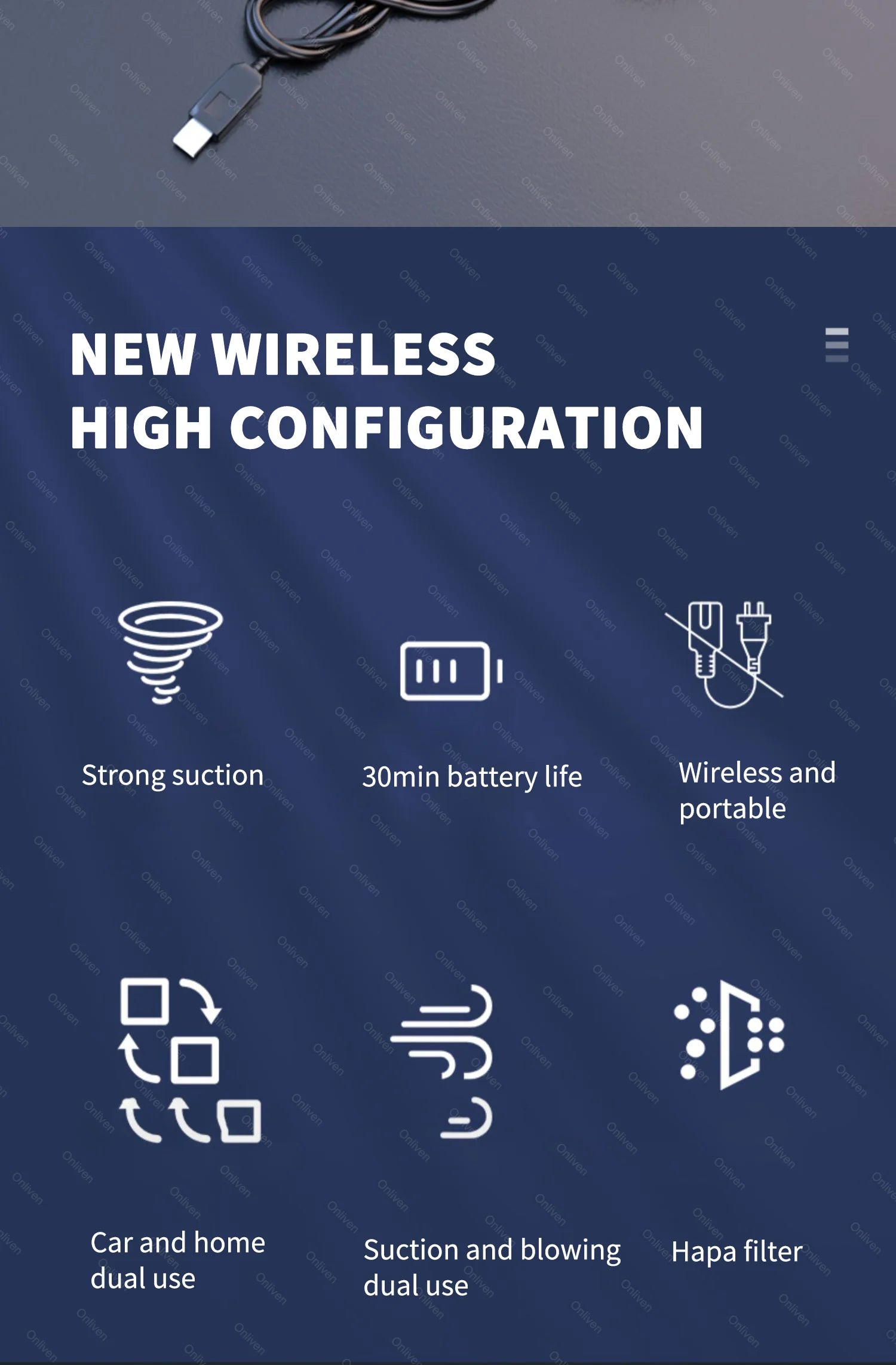 Aspirapolvere Portatile per Auto ad Alta Potenza – Mini Senza Fili per Pulizia Interni Profonda