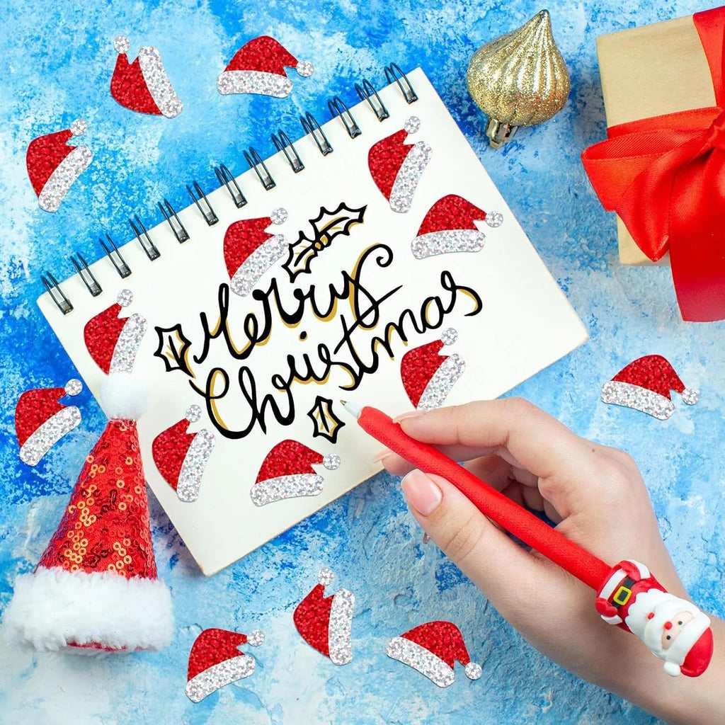 500 Adesivi Natalizi a Rotolo – Cappello di Babbo Natale, Laser Rosso, 3 cm – Stickers per Buste, Diario, Decorazioni e Feste - Smart Wave store