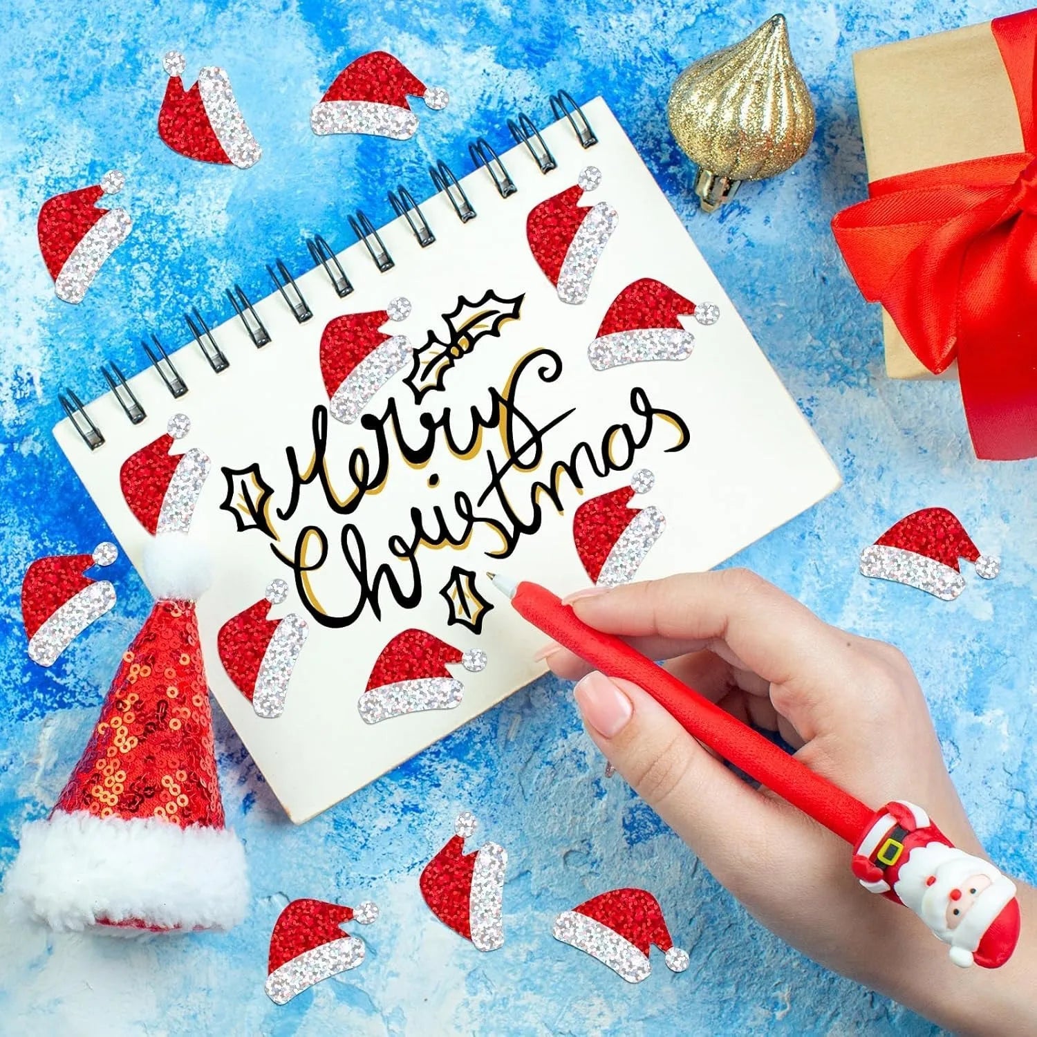 500 Adesivi Natalizi a Rotolo – Cappello di Babbo Natale, Laser Rosso, 3 cm – Stickers per Buste, Diario, Decorazioni e Feste - Smart Wave store