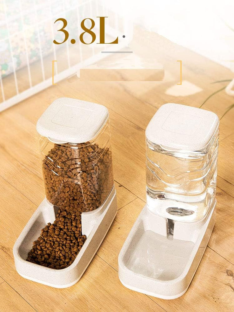 Automatic Pets Feeder and Water Dispenser Set, Dog Cat Gravity Food and Water Dispenser Set with Pet Food Bowl，Easily Clean, 3.8L, for Small Large Pets Puppy Kitten Rabbit